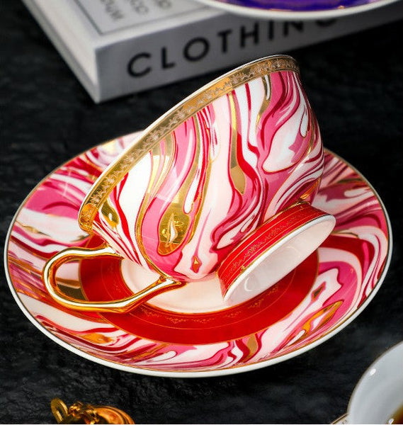 Ceramic Coffee Cup with Saucer Set of 2 Cups, Beautiful British Tea Cup and Saucer, Creative Porcelain Tea Cup Saucer Set, 6.8 oz Tea Cup and Saucer in Gift Box-LargePaintingArt.com