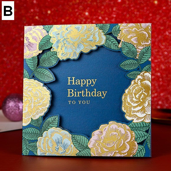 Blue Flower Greeting Cards, Beautiful Greeting Cards to Friends, Creative Birthday Greeting Card, Original Handmade Greeting Cards-LargePaintingArt.com