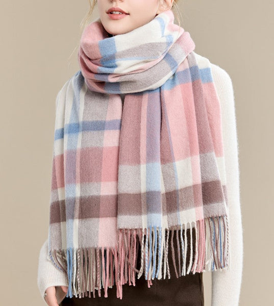 Warm Cape, Gifts for Her, Evening Wrap, Christmas Gift, Large Wool Scarf, Soft Wool Scarf for Women, Checkered Fashion Scarf, Winter Shawl, Elegant Shawl-LargePaintingArt.com