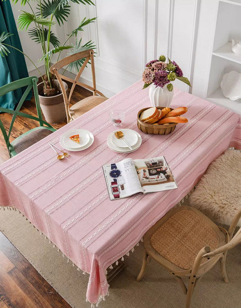 Rectangular Tablecloth for Oval Table, Modern Pink Table Cloths for Dining Room, Kitchen Rectangular Table Covers, Farmhouse Cotton and Linen Table Cloth-LargePaintingArt.com
