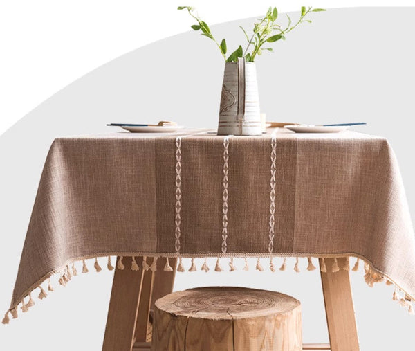 Farmhouse Cotton and Linen Tablecloths, Rectangular Tablecloth for Oval Table, Kitchen Rectangular Table Covers, Modern Table Cloths for Dining Room-LargePaintingArt.com