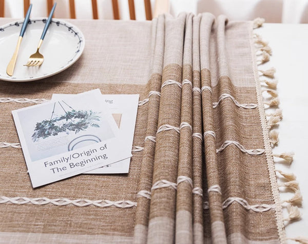 Farmhouse Cotton and Linen Tablecloths, Rectangular Tablecloth for Oval Table, Kitchen Rectangular Table Covers, Modern Table Cloths for Dining Room-LargePaintingArt.com