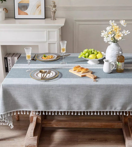 Country Farmhouse Tablecloth, Large Rectangular Tablecloth for Oval Table, Rustic Table Covers for Kitchen, Cotton and Linen Tablecloth for Dining Room Table-LargePaintingArt.com