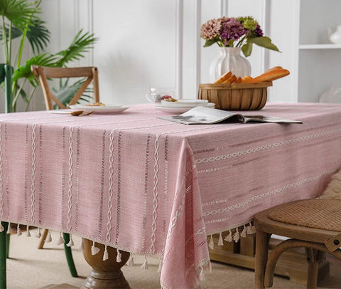 Rectangular Tablecloth for Oval Table, Modern Pink Table Cloths for Dining Room, Kitchen Rectangular Table Covers, Farmhouse Cotton and Linen Table Cloth-LargePaintingArt.com