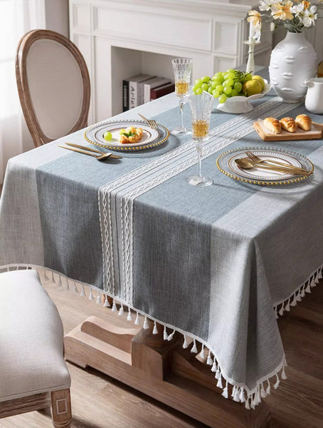 Country Farmhouse Tablecloth, Large Rectangular Tablecloth for Oval Table, Rustic Table Covers for Kitchen, Cotton and Linen Tablecloth for Dining Room Table-LargePaintingArt.com
