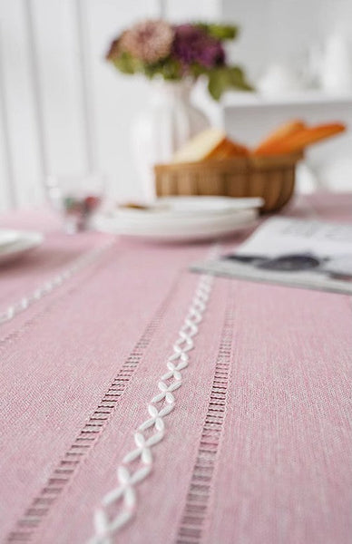 Kitchen Rectangular Table Covers, Rectangular Tablecloth for Oval Table, Modern Pink Table Cloths for Dining Room, Farmhouse Cotton and Linen Table Cloth-LargePaintingArt.com
