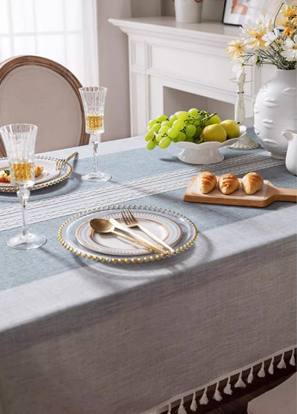 Country Farmhouse Tablecloth, Large Rectangular Tablecloth for Oval Table, Rustic Table Covers for Kitchen, Cotton and Linen Tablecloth for Dining Room Table-LargePaintingArt.com