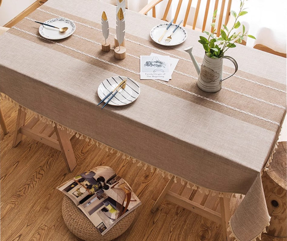 Farmhouse Cotton and Linen Tablecloths, Rectangular Tablecloth for Oval Table, Kitchen Rectangular Table Covers, Modern Table Cloths for Dining Room-LargePaintingArt.com