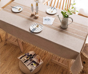Farmhouse Cotton and Linen Tablecloths, Rectangular Tablecloth for Oval Table, Kitchen Rectangular Table Covers, Modern Table Cloths for Dining Room-LargePaintingArt.com