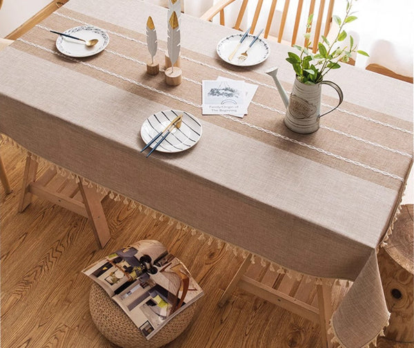 Farmhouse Cotton and Linen Tablecloths, Rectangular Tablecloth for Oval Table, Kitchen Rectangular Table Covers, Modern Table Cloths for Dining Room-LargePaintingArt.com