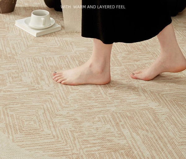 Modern Rugs for Dining Room, Mid Century Modern Rugs Next to Bed, Contemporary Rugs for Bedroom, Cream Modern Carpets for Living Room-LargePaintingArt.com