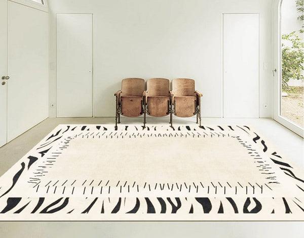 Abstract Cream Color Modern Carpets for Living Room, Modern Rugs for Dining Room, Soft Contemporary Rugs for Bedroom, Mid Century Modern Rugs Next to Bed-LargePaintingArt.com