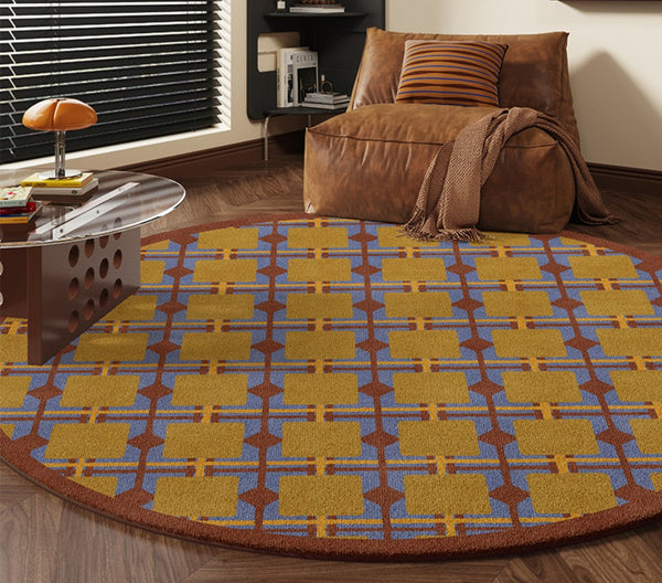 Modern Rugs under Coffee Table, Abstract Contemporary Round Rugs, Modern Rugs for Dining Room, Geometric Modern Rugs for Bedroom-LargePaintingArt.com