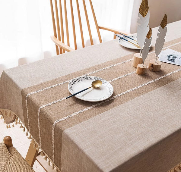 Farmhouse Cotton and Linen Tablecloths, Rectangular Tablecloth for Oval Table, Kitchen Rectangular Table Covers, Modern Table Cloths for Dining Room-LargePaintingArt.com