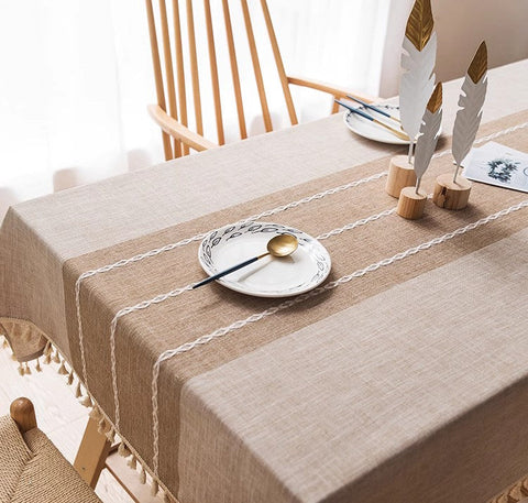Farmhouse Cotton and Linen Tablecloths, Rectangular Tablecloth for Oval Table, Kitchen Rectangular Table Covers, Modern Table Cloths for Dining Room-LargePaintingArt.com
