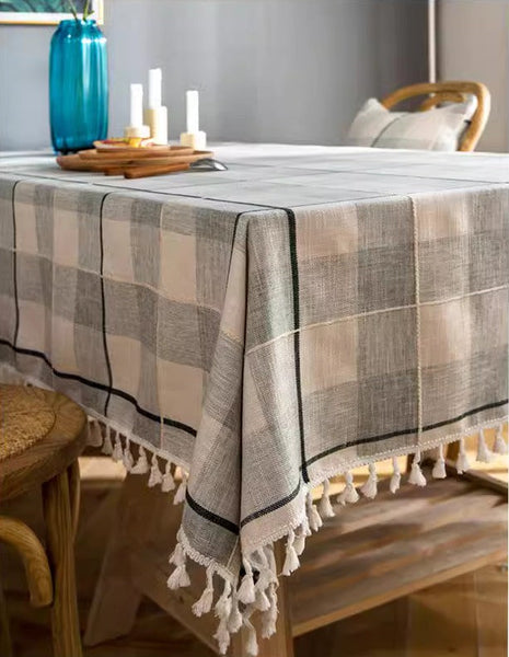 Rectangular Tablecloth for Oval Table, Cotton and Linen Tablecloths, Kitchen Rectangular Table Covers, Farmhouse Table Cloths for Dining Room-LargePaintingArt.com