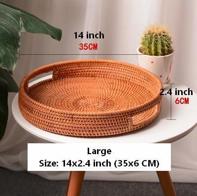 Rattan Round Basket with Handle, Storage Baskets for Kitchen, Woven Storage Baskets, Rattan Storage Basket-LargePaintingArt.com