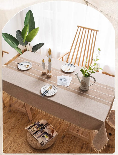 Farmhouse Cotton and Linen Tablecloths, Rectangular Tablecloth for Oval Table, Kitchen Rectangular Table Covers, Modern Table Cloths for Dining Room-LargePaintingArt.com