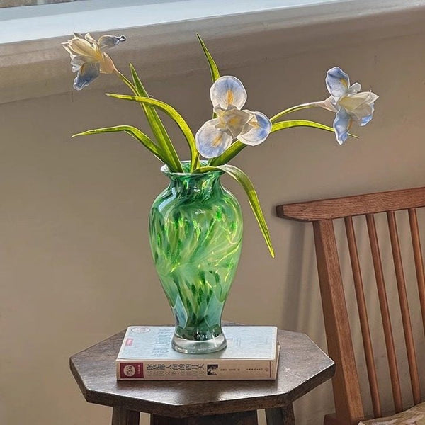 Unique Modern Vases for Flowers, Handmade Flower Vases on Table, Large Green Glass Flower Vases, Modern Glass Flower Vases-LargePaintingArt.com