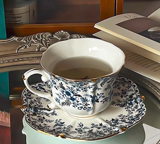 French Style China Porcelain Tea Cup Saucer Set, 7.8 oz Tea Cup and Saucers, Royal Ceramic Cups, Elegant Vintage Ceramic Coffee Cups for Traditional Afternoon Tea-LargePaintingArt.com