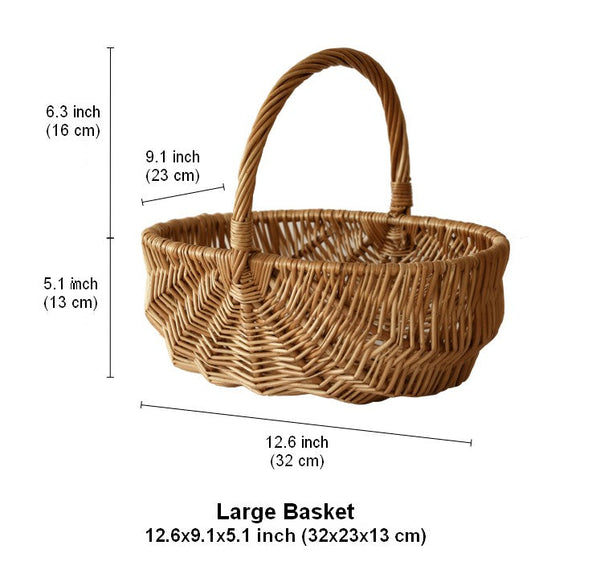 Natural Fruit Basket, Kitchen Storage Baskets, Natural Hand-woven Wicker Storage Basket, Large Picnic Food Basket with Handle, Lovely Willow Weaving Baskets for Vegetable-LargePaintingArt.com