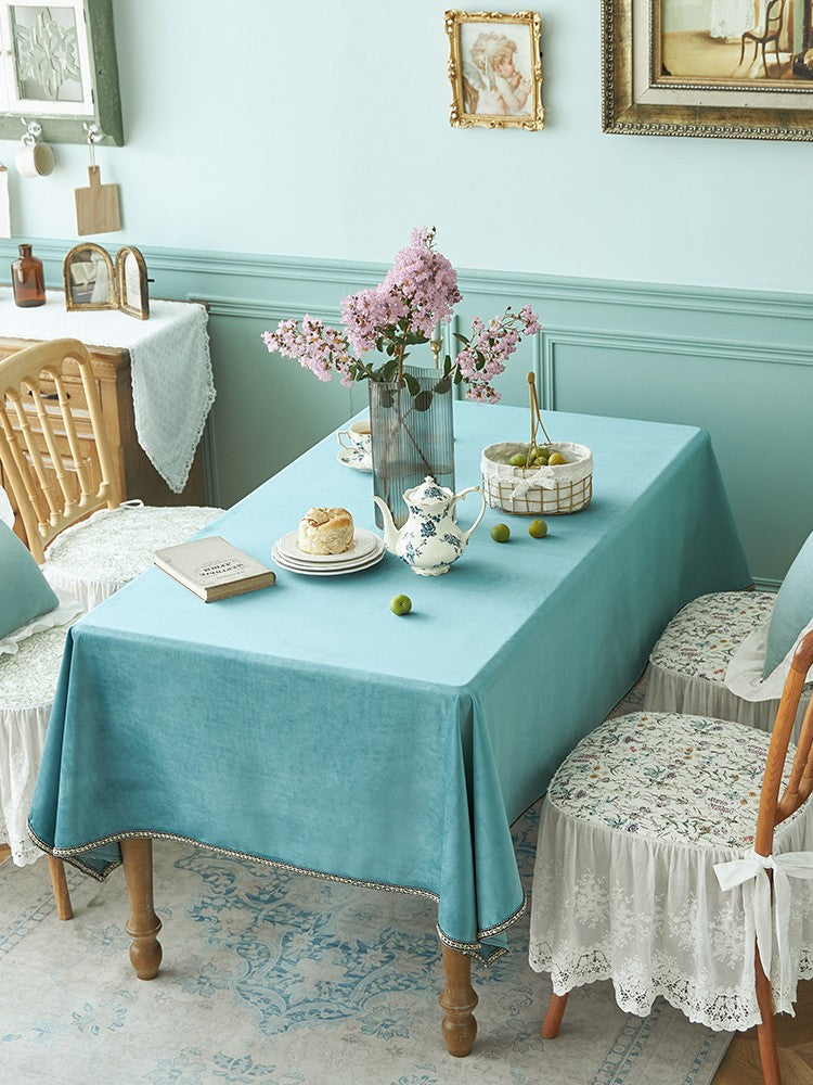 Ramie Velvet Rectangle Tablecloth for Home Decoration, Blue Square Tablecloth for Round Table, Modern Blue Table Cloth for Dining Room Table-LargePaintingArt.com