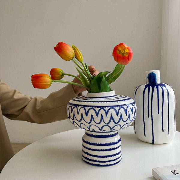 Handmade Water Holding Flower Vases, Modern Ceramic Flower Vases, Porcelain Bud Vases, Small Flower Vases on Table-LargePaintingArt.com