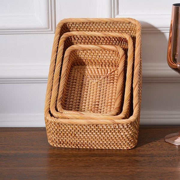 Rectangular Storage Baskets, Storage Baskets for Shelves, Woven Rattan Storage Basket, Kitchen Storage Baskets, Bathroom Storage Baskets-LargePaintingArt.com