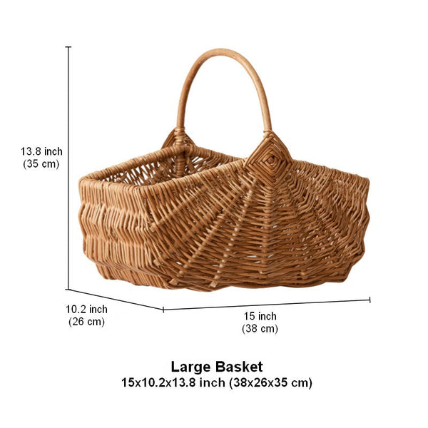 Large Picnic Food Basket with Handle, Natural Hand-woven Wicker Storage Basket, Lovely Willow Weaving Baskets for Vegetable, Natural Fruit Basket, Kitchen Storage Baskets-LargePaintingArt.com