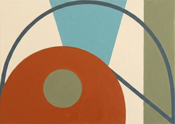 Geometric Abtract Art for Mid-Century Contemporary Living Room, Original Modern Canvas Wall Art, Terracotta, Blue, Green Color-LargePaintingArt.com