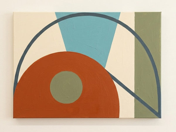 Geometric Abtract Art for Mid-Century Contemporary Living Room, Original Modern Canvas Wall Art, Terracotta, Blue, Green Color-LargePaintingArt.com