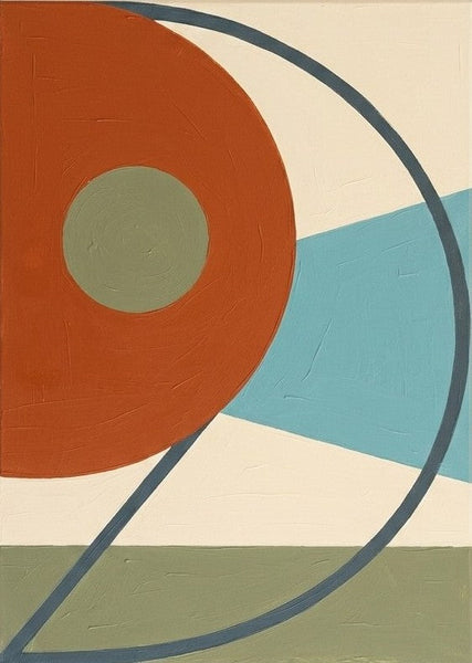 Geometric Abtract Art for Mid-Century Contemporary Living Room, Original Modern Canvas Wall Art, Terracotta, Blue, Green Color-LargePaintingArt.com