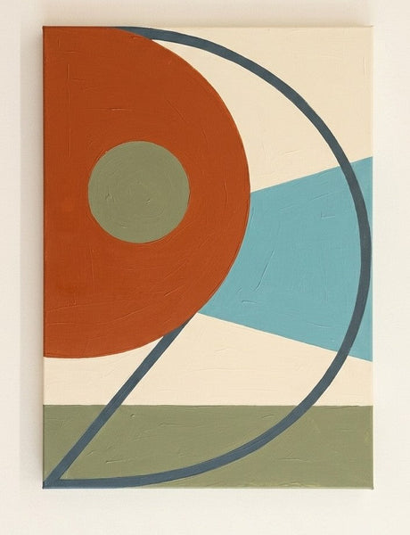 Geometric Abtract Art for Mid-Century Contemporary Living Room, Original Modern Canvas Wall Art, Terracotta, Blue, Green Color-LargePaintingArt.com
