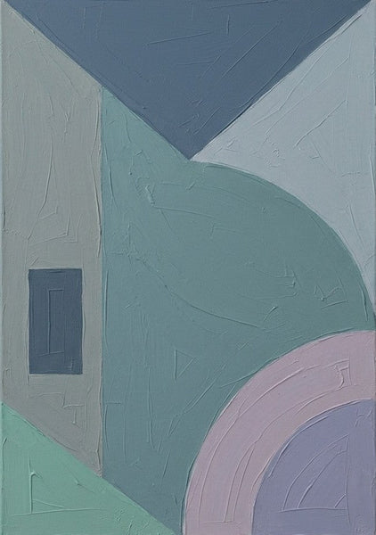 Geometric Pattern Abtract Art for Retro Modern Living Room, Blue, Mint Green, Pink-Purple Color, Contemporary Canvas Wall Art-LargePaintingArt.com