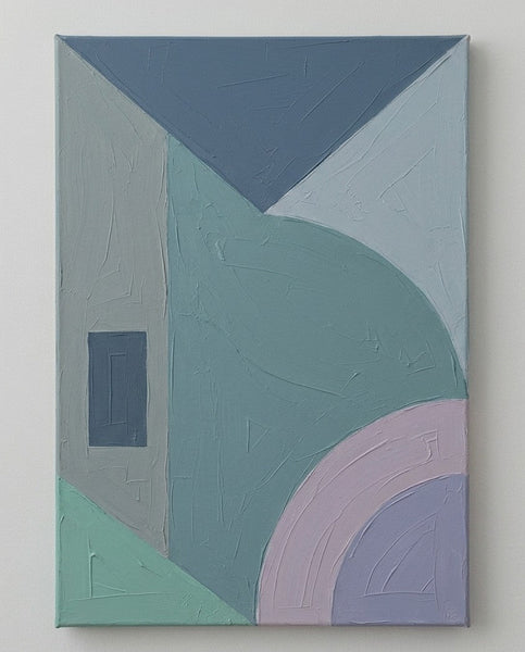 Geometric Pattern Abtract Art for Retro Modern Living Room, Blue, Mint Green, Pink-Purple Color, Contemporary Canvas Wall Art-LargePaintingArt.com