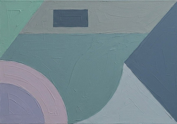 Geometric Pattern Abtract Art for Retro Modern Living Room, Blue, Mint Green, Pink-Purple Color, Contemporary Canvas Wall Art-LargePaintingArt.com