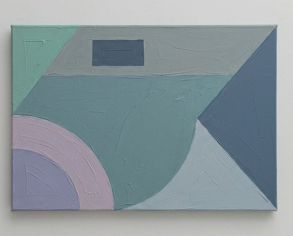 Geometric Pattern Abtract Art for Retro Modern Living Room, Blue, Mint Green, Pink-Purple Color, Contemporary Canvas Wall Art-LargePaintingArt.com