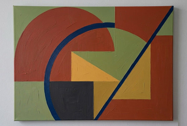 Contemporary Canvas Wall Art, Terracotta, Yellow, Green Color, Geometric Pattern Abtract Artwork, Original Abstract Paintings-LargePaintingArt.com