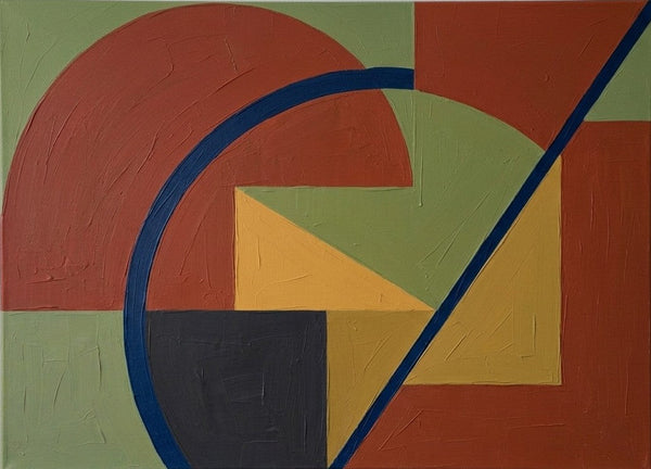 Contemporary Canvas Wall Art, Terracotta, Yellow, Green Color, Geometric Pattern Abtract Artwork, Original Abstract Paintings-LargePaintingArt.com