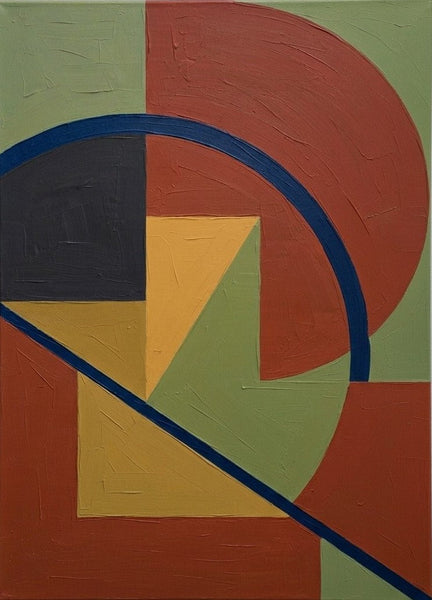 Contemporary Canvas Wall Art, Terracotta, Yellow, Green Color, Geometric Pattern Abtract Artwork, Original Abstract Paintings-LargePaintingArt.com