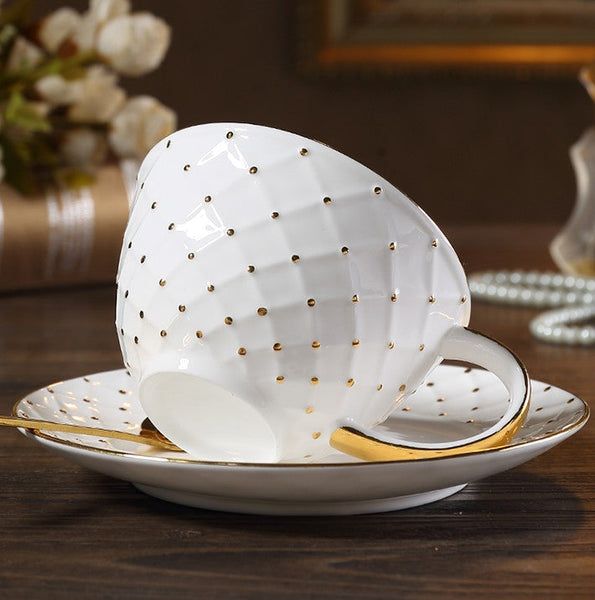 Elegant Ceramic Tea Cups, 6.8 oz Tea Cup and Saucer in Gift Box as Birthday Gift, Beautiful British Tea Cups, Creative Porcelain Tea Cup Set-LargePaintingArt.com