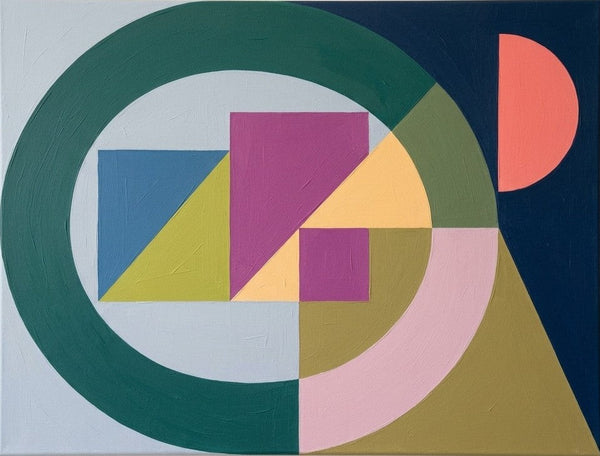 Abstract Contemporary Wall Art, Green, Blue, Purple Color, Geometric Pattern Abtract Art for Mid-Century Modern Living Room-LargePaintingArt.com