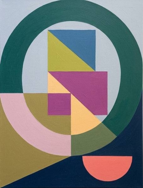 Abstract Contemporary Wall Art, Green, Blue, Purple Color, Geometric Pattern Abtract Art for Mid-Century Modern Living Room-LargePaintingArt.com