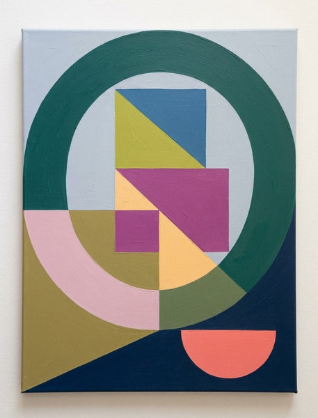 Abstract Contemporary Wall Art, Green, Blue, Purple Color, Geometric Pattern Abtract Art for Mid-Century Modern Living Room-LargePaintingArt.com