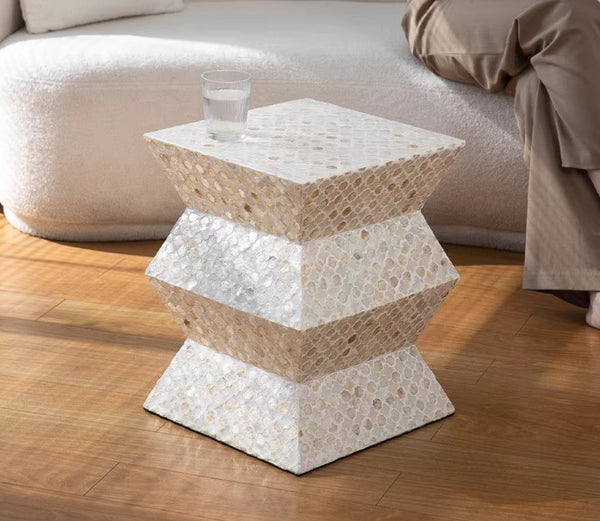 Unique Small End Table, Contemporary Bedside Table, Portable Casual Side Table, Shell Small Sofa Side Table, Creative Coffee Table-LargePaintingArt.com
