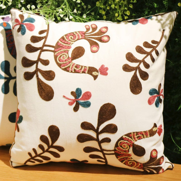 Love Birds Decorative Sofa Pillows, Cotton Decorative Pillows, Farmhouse Embroider Cotton Pillow Covers, Decorative Throw Pillows for Couch-LargePaintingArt.com