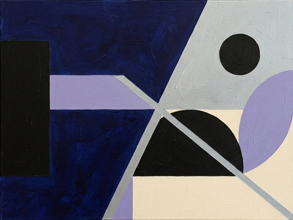 Original Abstract Contemporary Wall Art, Dark Navy, Black, Purple Color, Geometric Pattern Abtract Art for Mid-Century Modern Decor-LargePaintingArt.com