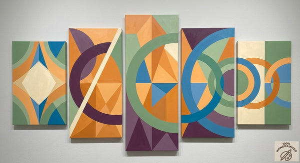 Geometric Modern Art, Large Canvas Paintings for Living Room, Contemporary Abstract Painting, Hand Painted Acrylic Artwork-LargePaintingArt.com