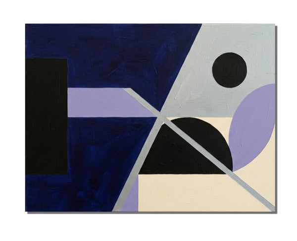 Original Abstract Contemporary Wall Art, Dark Navy, Black, Purple Color, Geometric Pattern Abtract Art for Mid-Century Modern Decor-LargePaintingArt.com