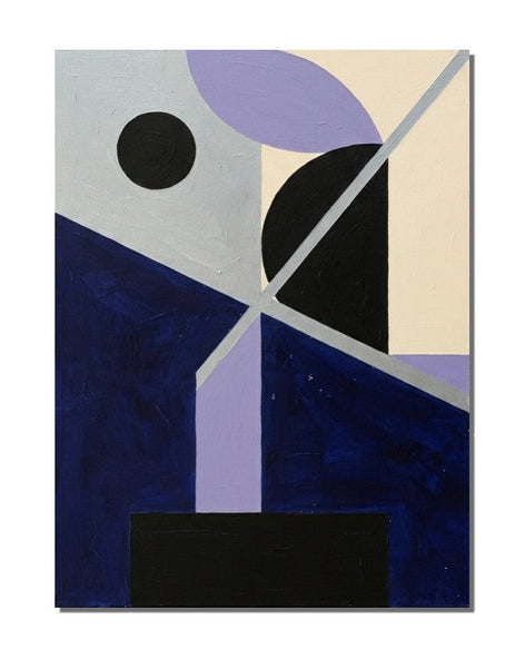 Original Abstract Contemporary Wall Art, Dark Navy, Black, Purple Color, Geometric Pattern Abtract Art for Mid-Century Modern Decor-LargePaintingArt.com